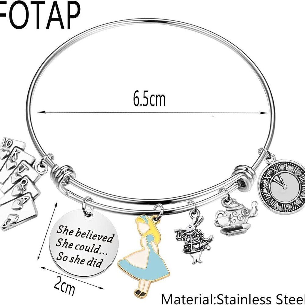Inspirational Stainless Steel Alice She Believed She Could Bracelet Gift for Wom - Picture 2 of 6